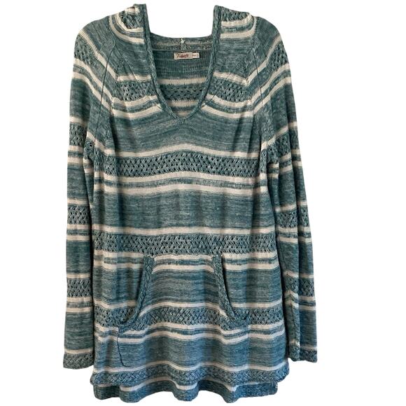 Faherty Hooded Sweater XS/S Blue Stripe, Linen Bamboo, Fall Coastal Cottagecore - Picture 1 of 6